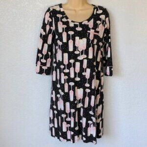 Soma  Size XS Pajama Sleepshirt Nightgown Black Pink Champagne Glasses